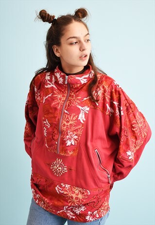 90'S RETRO ATHLEISURE OVERSIZED FLORAL PRINT JACKET ANORAK