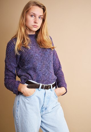 90'S RETRO COZY MINIMALIST PURPLE KNITTED JUMPER TOP