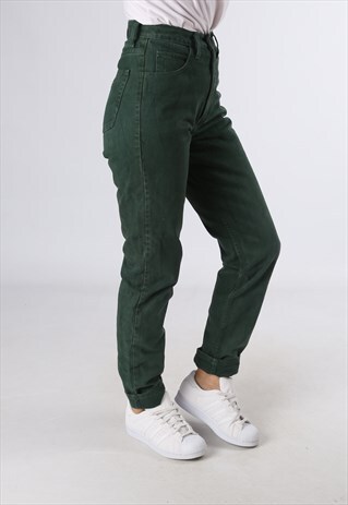 HIGH WAISTED DENIM JEANS COLOURED TAPERED UK 6 - 8 (A92Q)
