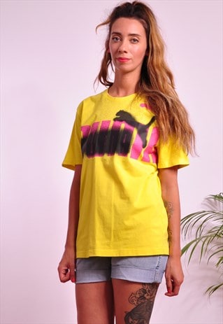 VINTAGE PUMA SPELL OUT YELLOW T-SHIRT