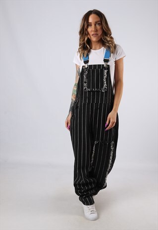 VINTAGE DENIM STRIPED DUNGAREES BICH REWORKED TALL 14 (ACV)