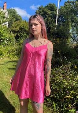 Vintage 00s Y2K Pink Satin Mini Summer Slip Dress