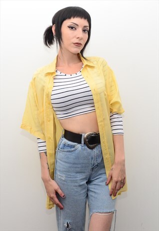 VINTAGE 90'S GENUINE SILK PINEAPPLE YELLOW OVERSIZED SHIRT