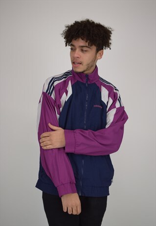 VINTAGE 90'S ADIDAS NAVY PURPLE & WHITE SHELL JACKET
