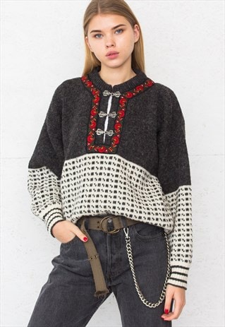 VINTAGE GREY AND WHITE NORWOOL KNIT JUMPER SWEATER
