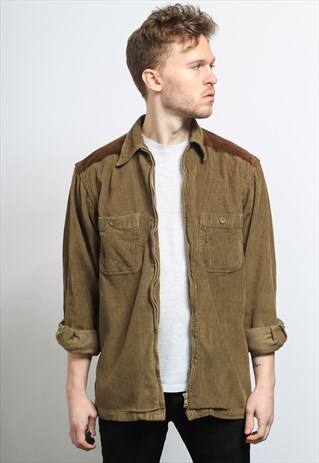 VINTAGE CORDUROY CORD SHIRT BROWN