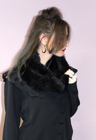 60S VINTAGE FAUX FUR BLACK COSY GLAM SNOOD SCARF