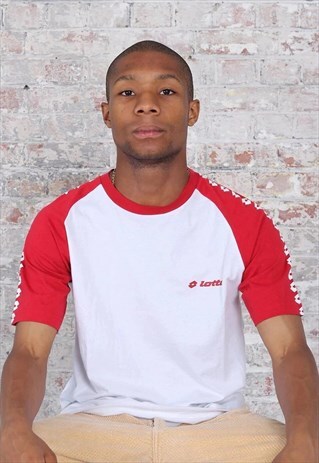 VINTAGE LOTTO TAPE LOGO T-SHIRT WHITE RED