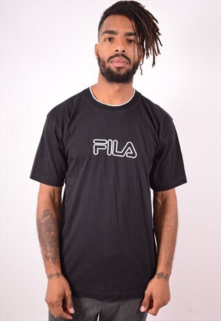 FILA MENS VINTAGE T-SHIRT TOP MEDIUM BLACK 90S