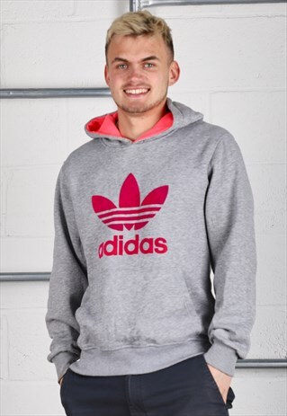 Vintage Adidas Hoodie in Grey Pullover Lounge Sweater Medium