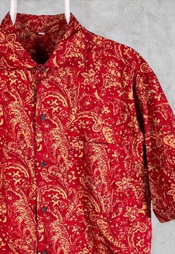 Vintage Red Crazy Print Paisley Patterned Shirt XL