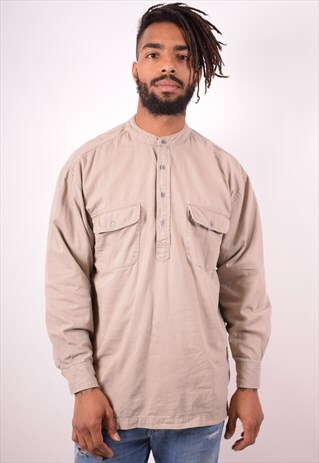 MENS VINTAGE PULLOVER SHIRT MEDIUM BROWN 90S