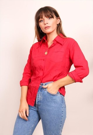 VINTAGE 70S RED DAGGER COLLAR BLOUSE