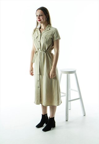 SHORT SLEEVE SHIRT DRESS / BEIGE HEMP DRESS