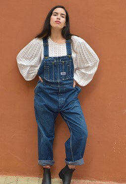 Vintage Mid Wash Blue Denim Relaxed Fit Dungaree Overalls