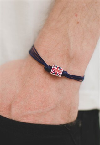 ENGLAND BRACELET FOR MEN BLUE CORDS UK BEAD GREAT BRITAIN