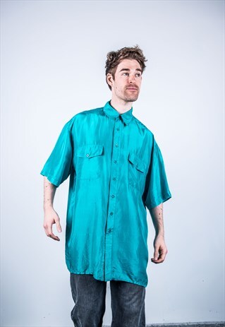 VINTAGE 1980S BLUE SILK SHIRT