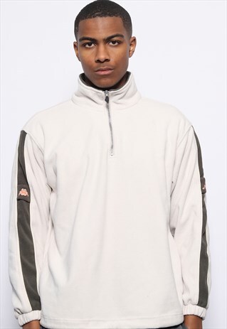 VINTAGE KAPPA LOGO 1/4 ZIP FLEECE BEIGE