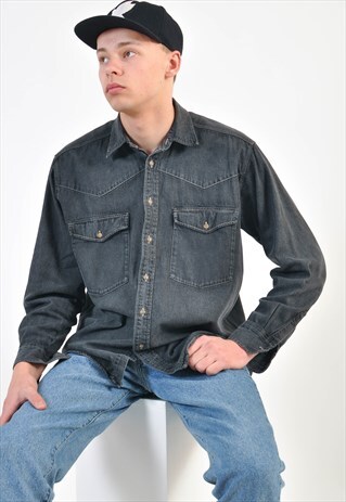 VINTAGE 90S DENIM SHIRT IN BLACK