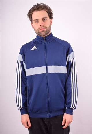 ADIDAS MENS VINTAGE TRACKSUIT TOP JACKET LARGE BLUE 90S