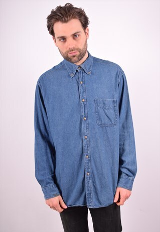 MENS VINTAGE DENIM SHIRT LARGE BLUE 90S