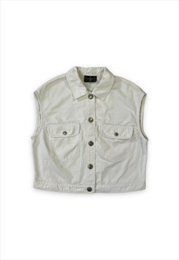 Fendi top white sleeveless button up shirt vintage FF zucca