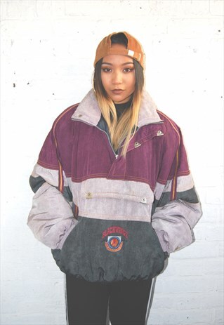 RARE BLACKHAWKS 1/4 ZIP PADDED PUFFER JACKET (1990'S)