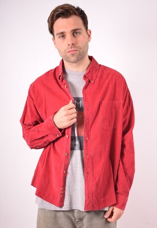 MENS VINTAGE CORDUROY SHIRT XL RED 90S