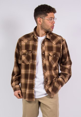 VINTAGE BROWN CHECK FLANNEL SHIRT