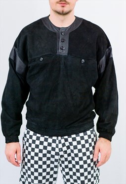 Black suede jumper vintage leather sweatshirt long sleeve M