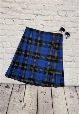 Vintage Blue Plaid Kilt Style Skirt