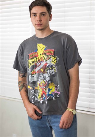 VINTAGE POWER RANGERS T-SHIRT LOGO 90S L 6.9
