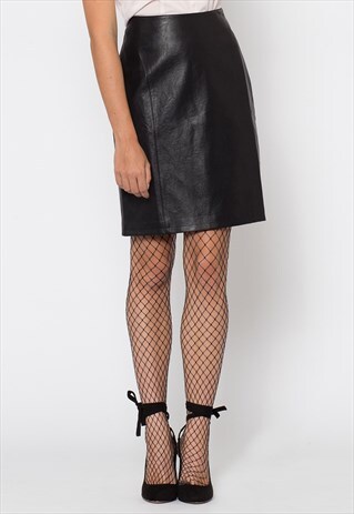 BLACK VEGAN LEATHER SKIRT