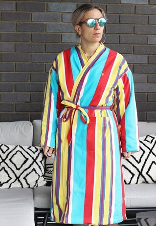 VINTAGE 1990S RALPH LAUREN BRIGHT STRIPED DRESSING GOWN