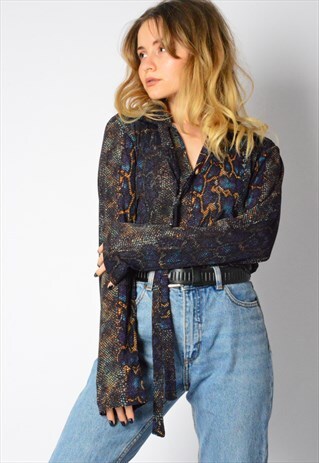 Y2K PURPLE SNAKE PRINT LIGHTWEIGHT LONG SLEEVE TOP