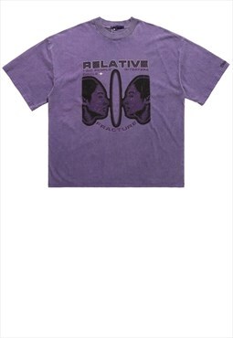 Relative t-shirt retro mirror print skater tee washed purple