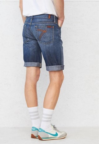 VINTAGE RETRO BLUE FOR ALL 7 MANKIND DENIM SHORTS