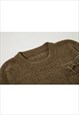 TEXTURED SWEATER DISTRESSED UTILITY TOP KNIT JUMPER IN BLACK