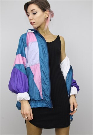 VINTAGE 80S/90S OVERSIZED COLOURFUL SHELL WINDBREAKER JACKET