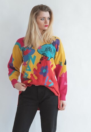 VINTAGE 80S FUNKY COLOURFULL JUMPER DRESS IN ABSTRACT PATTER