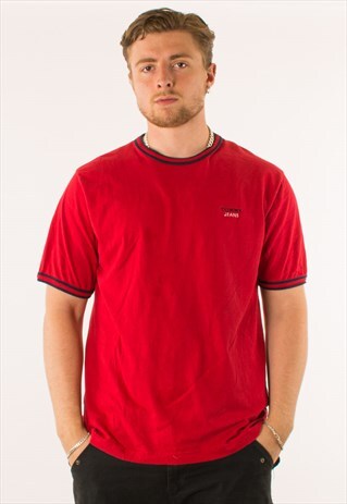 VINTAGE 90S RED TOMMY HILFIGER CREWNECK T-SHIRT TEE