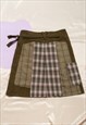 VINTAGE SKIRT Y2K PATCHWORK MIDI IN GREEN PLAID