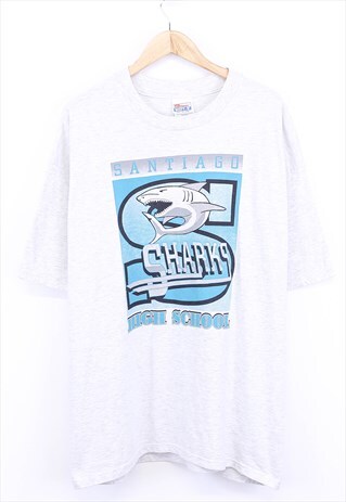 Vintage Santiago Sharks T Shirt Grey Marl Short Sleeve 90s