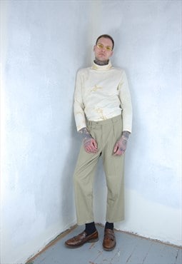 Vintage 80's retro wide leg straight suit trousers in cream