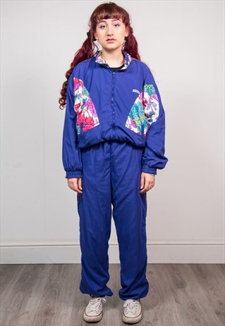 VINTAGE 90'S PURPLE FLORAL SHELL TRACKSUIT JACKET & TROUSERS