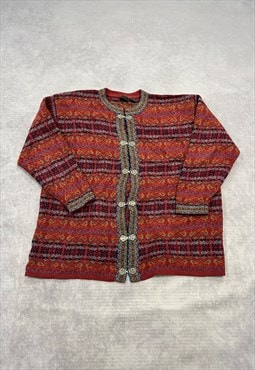 Vintage Knitted Cardigan Norwegian Style Patterned Knit 