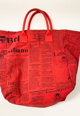 Vintage y2k tote bag red newspaper pattern big size 