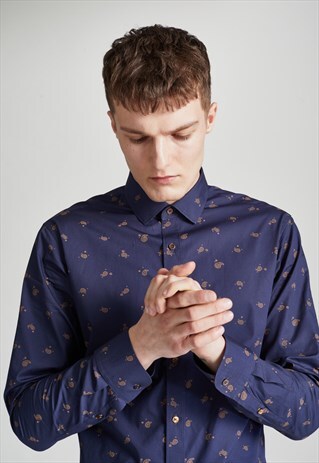 NAVY/GOLD SLIM FIT PRINT