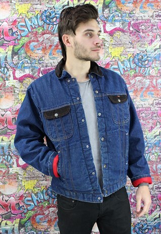 VINTAGE 80S DARK BLUE SHERPA LINED DENIM JACKET.