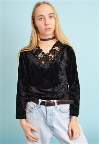 LOVELY 90'S RETRO GRUNGE VELVET PARTY BLOUSE TOP